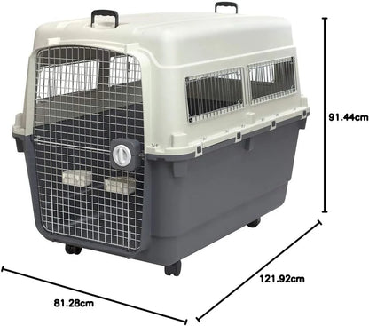 Designs Plastic Kennels Rolling Plastic Airline Approved Wire Door Travel Dog Crate, XXX-Large, Gray