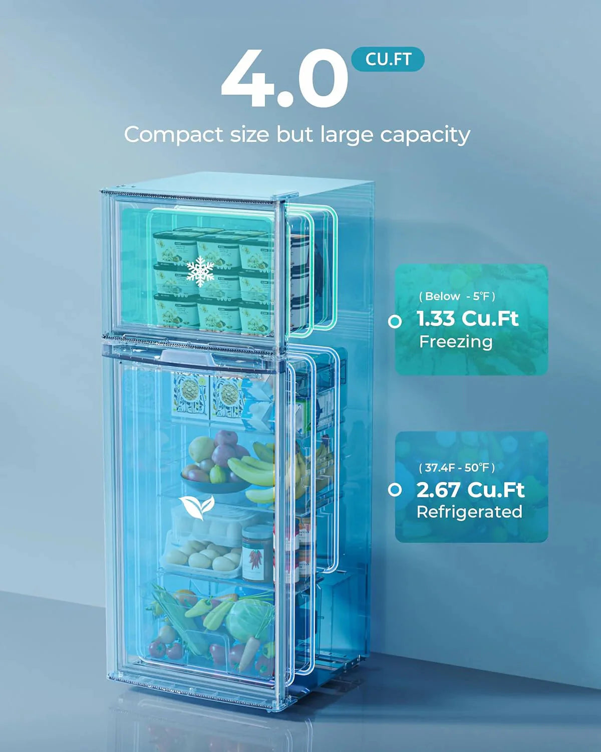 EUHOMY 3.2 Cu.Ft Mini Fridge with Freezer 2-Door Compact Refrigerator for Bedroom, Dorm, Office or Apartment, Silver