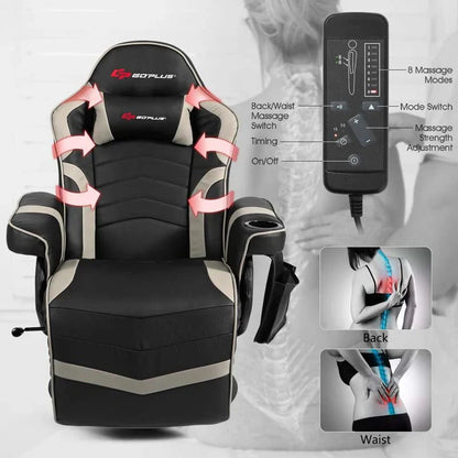 Pu Leather Massage Gaming Chair Ergonomic High Back Racing Style Gaming Recliner With Adjustable Backrest Amp Footrest Cup Holder Side Pouch - Comfortable And Ergonomic Design