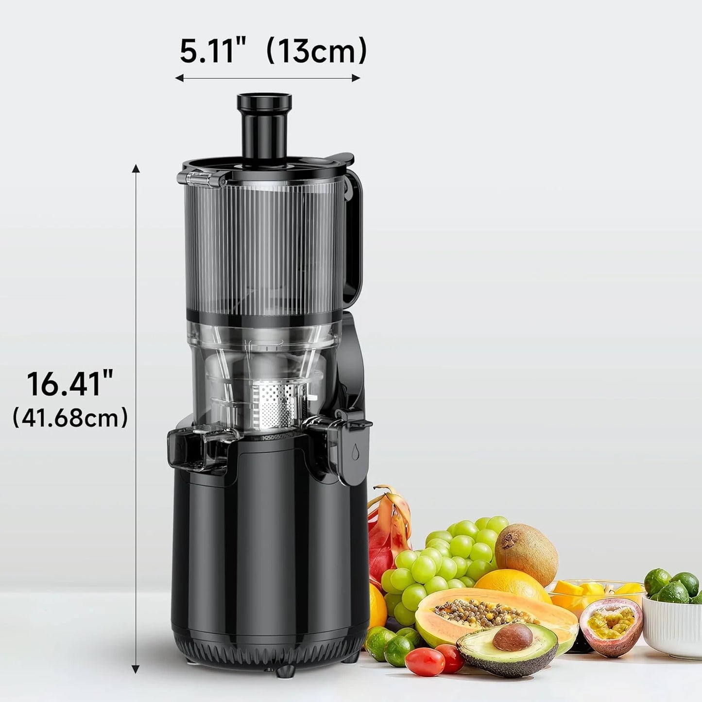 Cold Press Juicer, Slow Masticating Machines with 5.3" Extra Large Feed Chute Fit Whole Fruits & Vegetables Easy Clean Self Feeding Effortless for Batch Juicing, High Juice Yield, BPA Free 250W