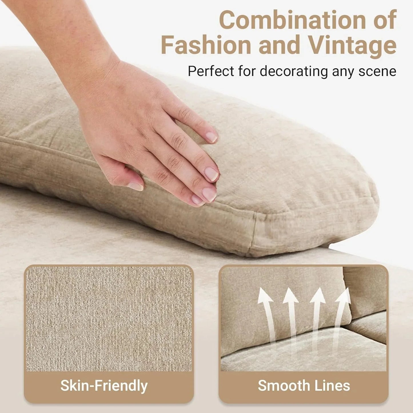 VINGLI 110" Sectional Couches for Living Room,U Shaped Couch with Double Chaise, 4-Seat Sofa Set with Chenille Fabric for Home Furniture,Beige