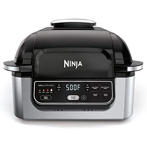 Ninja AG301 Foodi 5 in 1 Indoor Electric Grill with Air Fry, Roast, Bake & Dehydrate Programmable, Black/Silver: Home & Kitchen