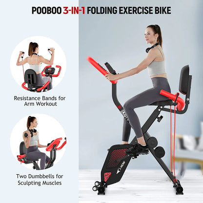 Pooboo 3 In 1 Foldable Exercise Bike Indoor Cycling Bike Workout 300Lb