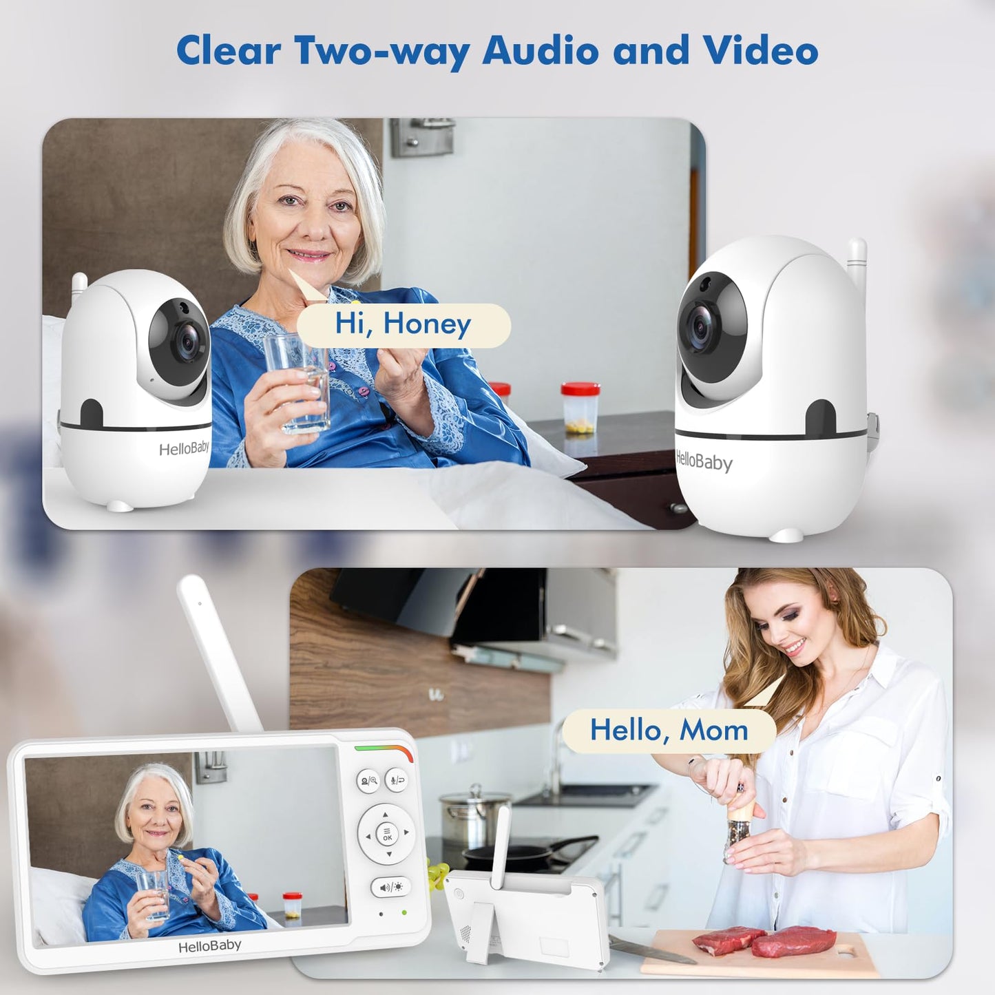 HELLOBABY Baby Monitor with 2 Cameras & 6" Split Screen