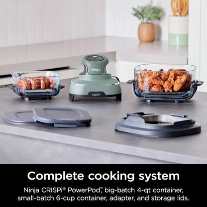 Ninja Crispi 4-in-1 Portable Glass Air Fryer Cooking System, 1500W, 4QT & 6-Cup TempWare Glass Containers with Storage Lids, Microwave, Freezer & Dishwasher Safe