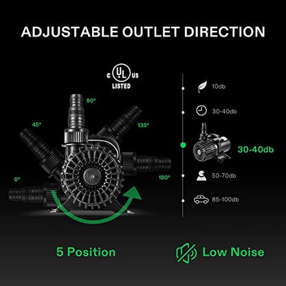 VIVOSUN 1600 GPH Submersible Water Pump, 100W Pond Pump, Ultra Quiet Aquarium Pump