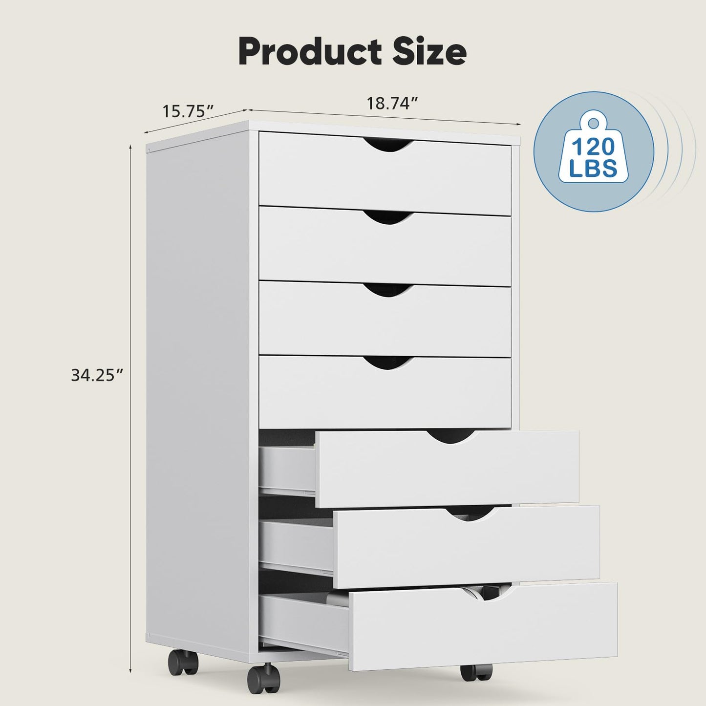 OLIXIS 7 Drawer Mobile File Cabinet with Wheels for Home Office