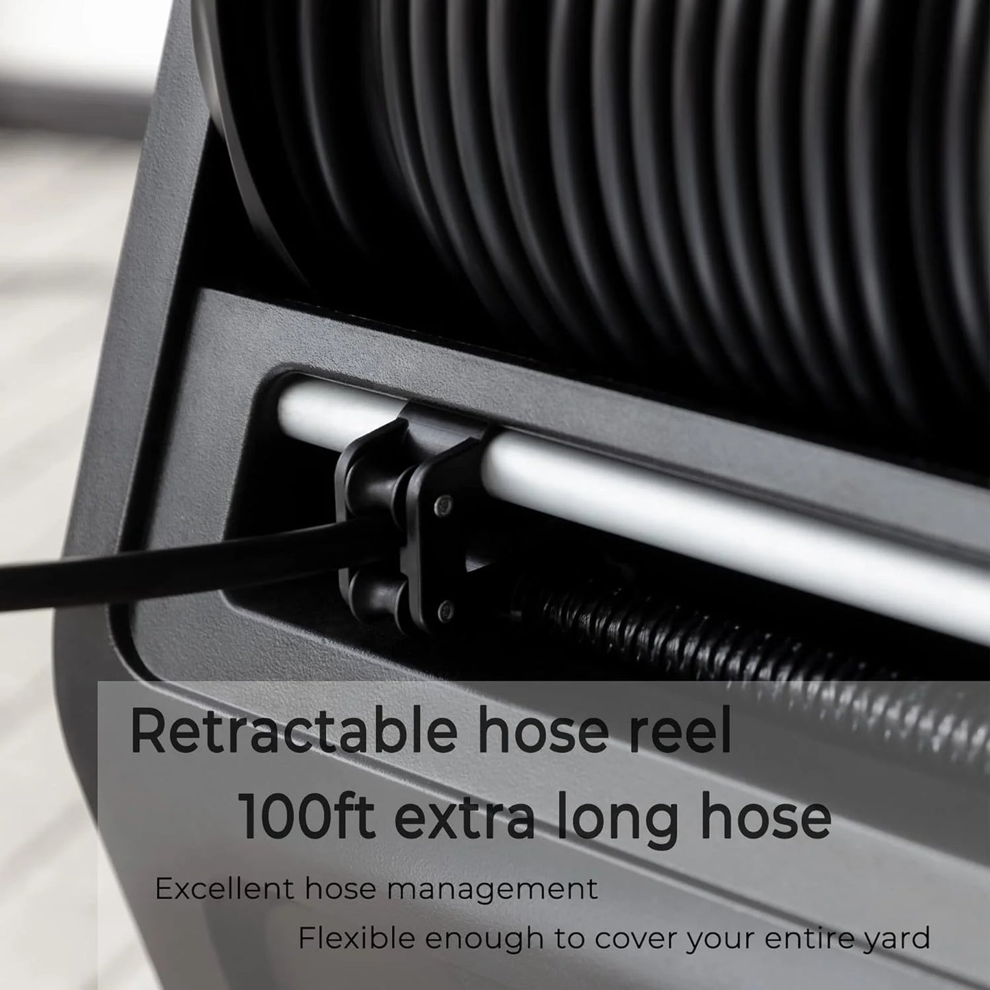 Pressure Washer, Electric Wall Mounted Power Washer with 100FT Retractable Hose, Soap Tank and 4-Nozzle Set, Dark Silver