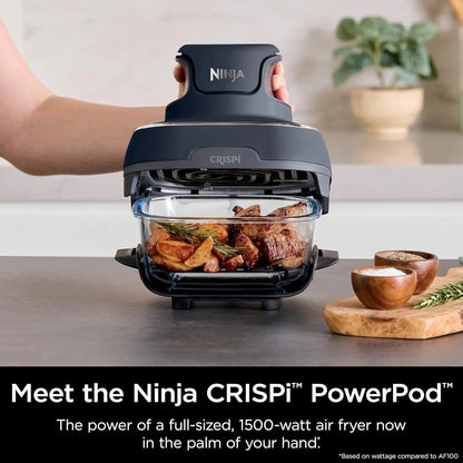 Ninja Crispi 4-in-1 Portable Glass Air Fryer Cooking System, 1500W, 4QT & 6-Cup TempWare Glass Containers with Storage Lids, Microwave, Freezer & Dishwasher Safe