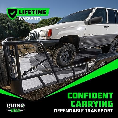 Car Tie Down Straps for Trailers with J Hooks (4-Pack) - 2 Inch x 8 Feet (10,000lb Break Strength) - Heavy Duty T-Handle Car Hauler Tire Straps for Trailer & UTV with Axle Straps - Black