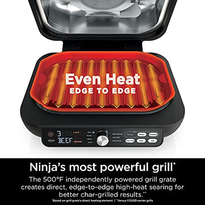 Ninja IG651 Foodi Smart XL Pro 7 in 1 Indoor Grill/Griddle Combo, use Opened or Closed, Air Fry, Dehydrate & More, Pro Power Grate, Flat Top, Crisper, Smart Thermometer, Black: Home & Kitchen