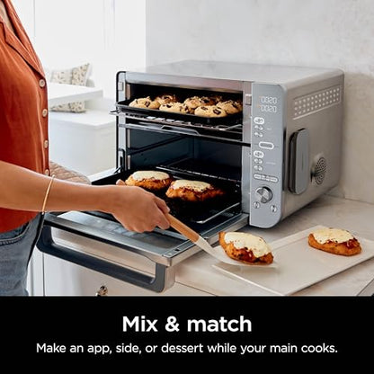 Ninja Countertop Oven Double Stack XL & Air Fryer with Pro Cook System, 12 in 1, Flexdoor, FlavorSeal, SMART FINISH with DualZone Technology, Air Fryer, Bake, Broil, Reheat, Stainless Steel, DCT651