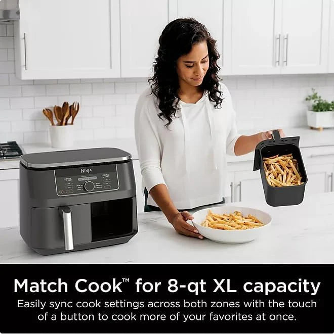 Ninja Foodi AD150, 8 Quart, 6 in 1 DualZone Air Fryer, 2 Basket, Smart Finish & Match Cook, Air Fry, Roast, Bake, Reheat, Dehydrate, Dishwasher Safe, Family Size, Black : Home & Kitchen
