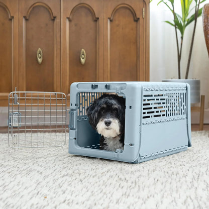 Designs Plastic Kennels Rolling Plastic Airline Approved Wire Door Travel Dog Crate, XXX-Large, Gray