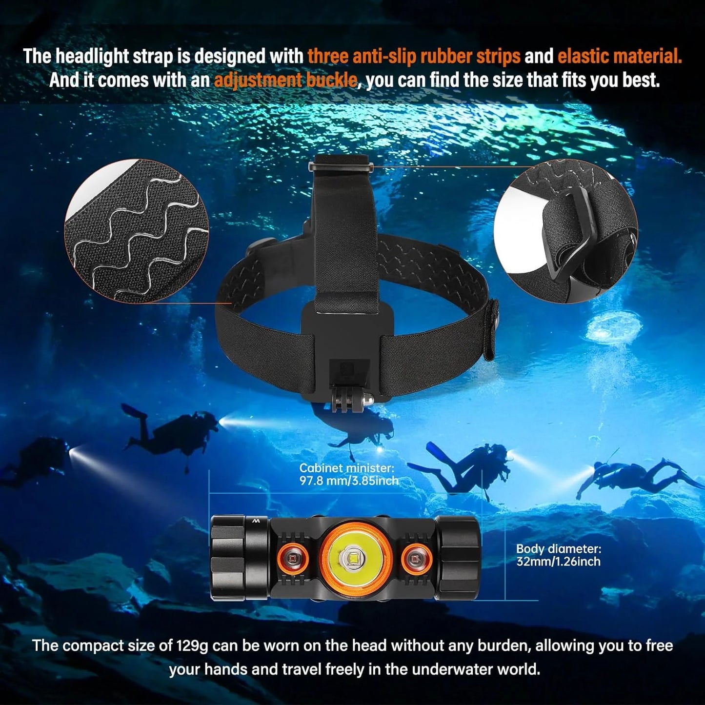 Diving Headlamp 1200 Lumens Scuba Dive Light 5 Modes Dual-Color (White/Red) Professional Underwater 150M Headlight, IP68 Waterproof Flashlight for Caving Snorkeling Spearfishing