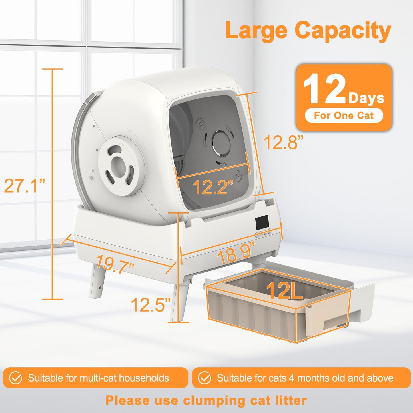 FRCFRC Automatic Cat Litter Box - Self-Cleaning, App Control