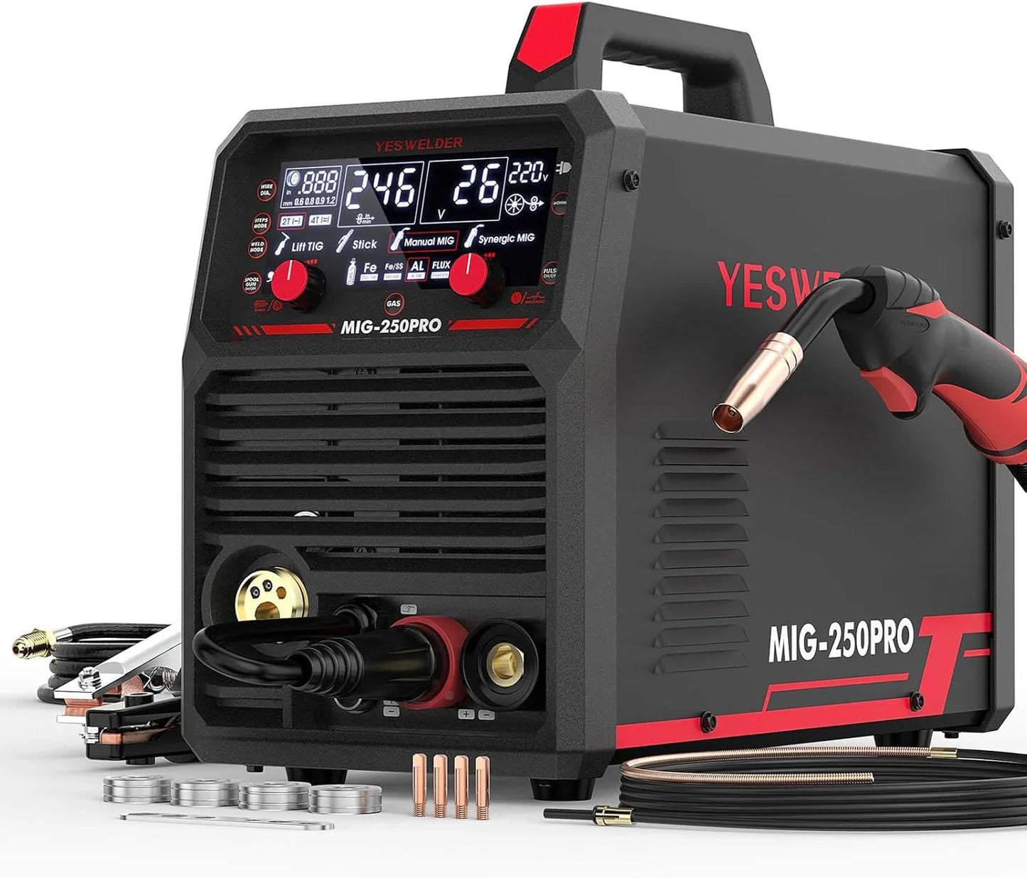 YESWELDER 135Amp MIG Welder,110V Flux Core Welder Flux Core MIG/Lift TIG/Stick 3-in-1 Large LED Digital Display Welding Machine IGBT Inverter Welder FLUX-135PRO