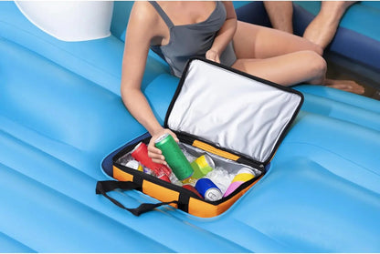 Tropical Breeze 6 Person Inflatable Party Island Large Relaxing Water Float with Detachable Sunshade and Cooler Bag