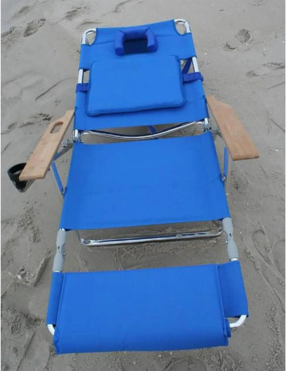 Deluxe 3 in 1 Beach Chair with Face Opening - Portable, Reclining Lounger for Tanning - Face Hole for Reading on Stomach - Padded Footrest, Removable Pillow - Aluminum