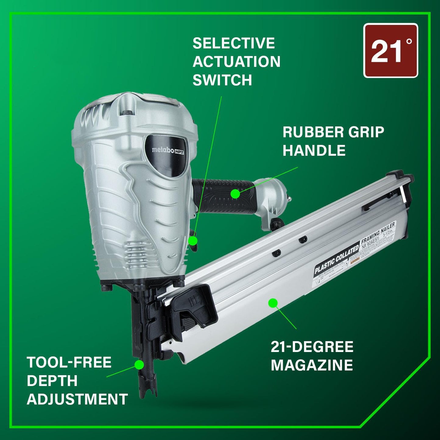 METABO HPT Framing Nailer NR90AES1 - Lightweight Power Tool