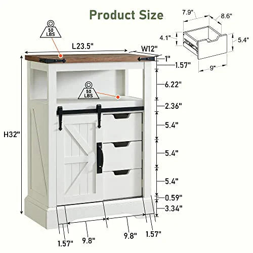 OKD Bathroom Floor Cabinet, Farmhouse Storage Cabinet with Sliding Barn Door & Storage Drawers