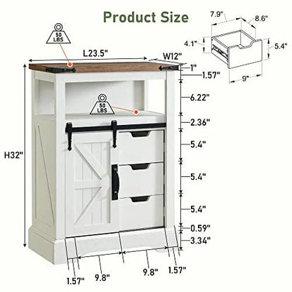 OKD Bathroom Floor Cabinet, Farmhouse Storage Cabinet with Sliding Barn Door & Storage Drawers