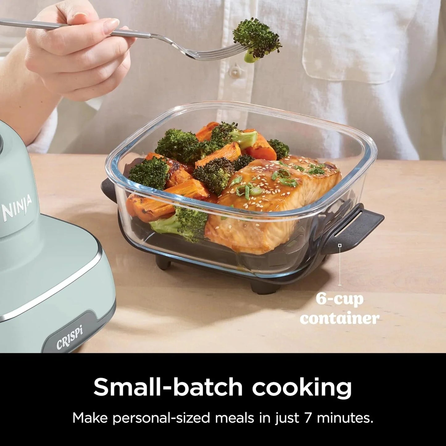 Ninja Crispi 4-in-1 Portable Glass Air Fryer Cooking System, 1500W, 4QT & 6-Cup TempWare Glass Containers with Storage Lids, Microwave, Freezer & Dishwasher Safe