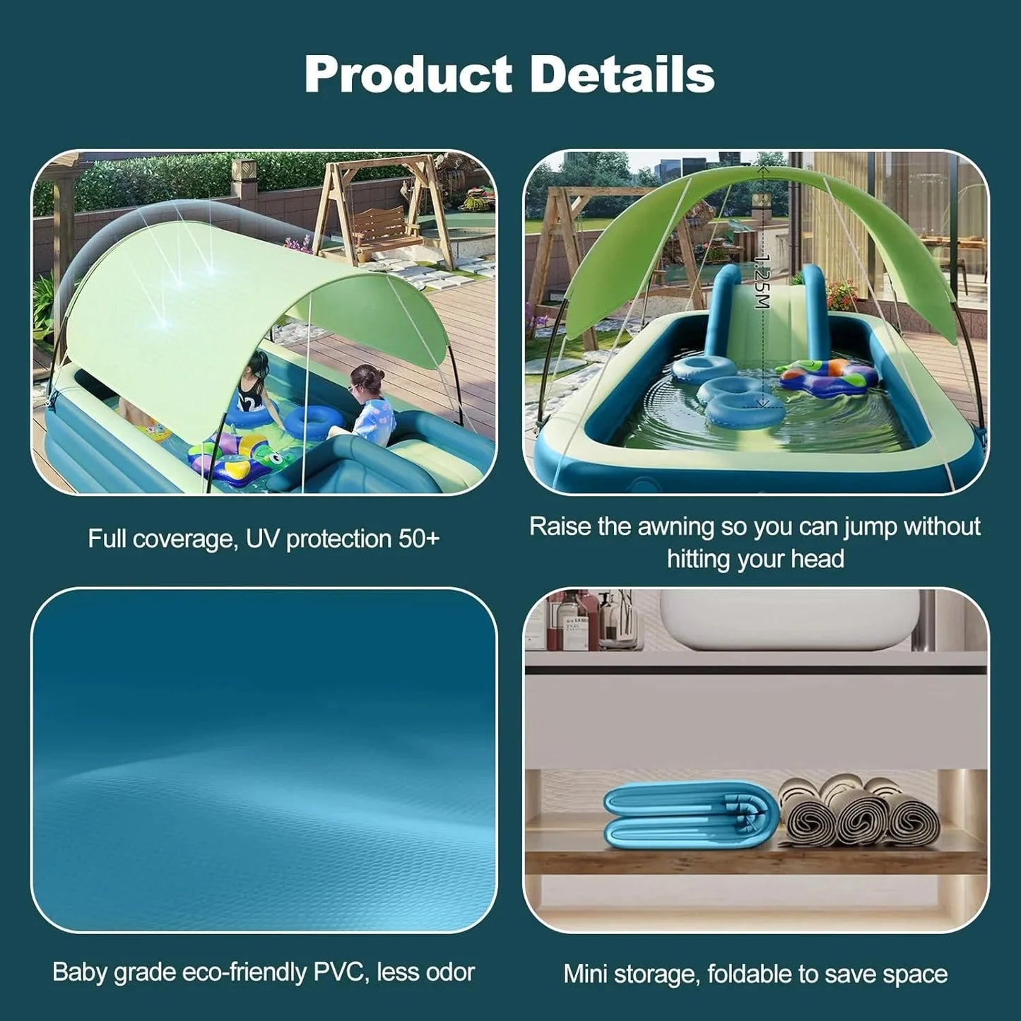 Ergocar Inflatable Swimming Pool with Water Slide, Inflatable Slide Water Pool with Awning, Inflatable Mega Bouncy Castle Water Park, Swim Centre Pools for Backyard, Garden, Summer Water Party