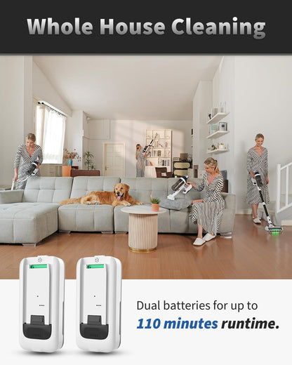 NUYUPO Cordless Vacuum Cleaner with 2 Batteries & 110 Min Runtime