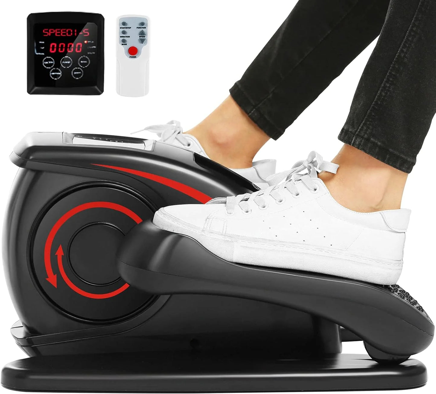Under Desk Elliptical, Electric Ellipse Leg Exerciser While Sitting for Seniors Adults, Quiet Portable Motorized Seated Foot Pedal Exerciser with Remote Control for Home Office Use