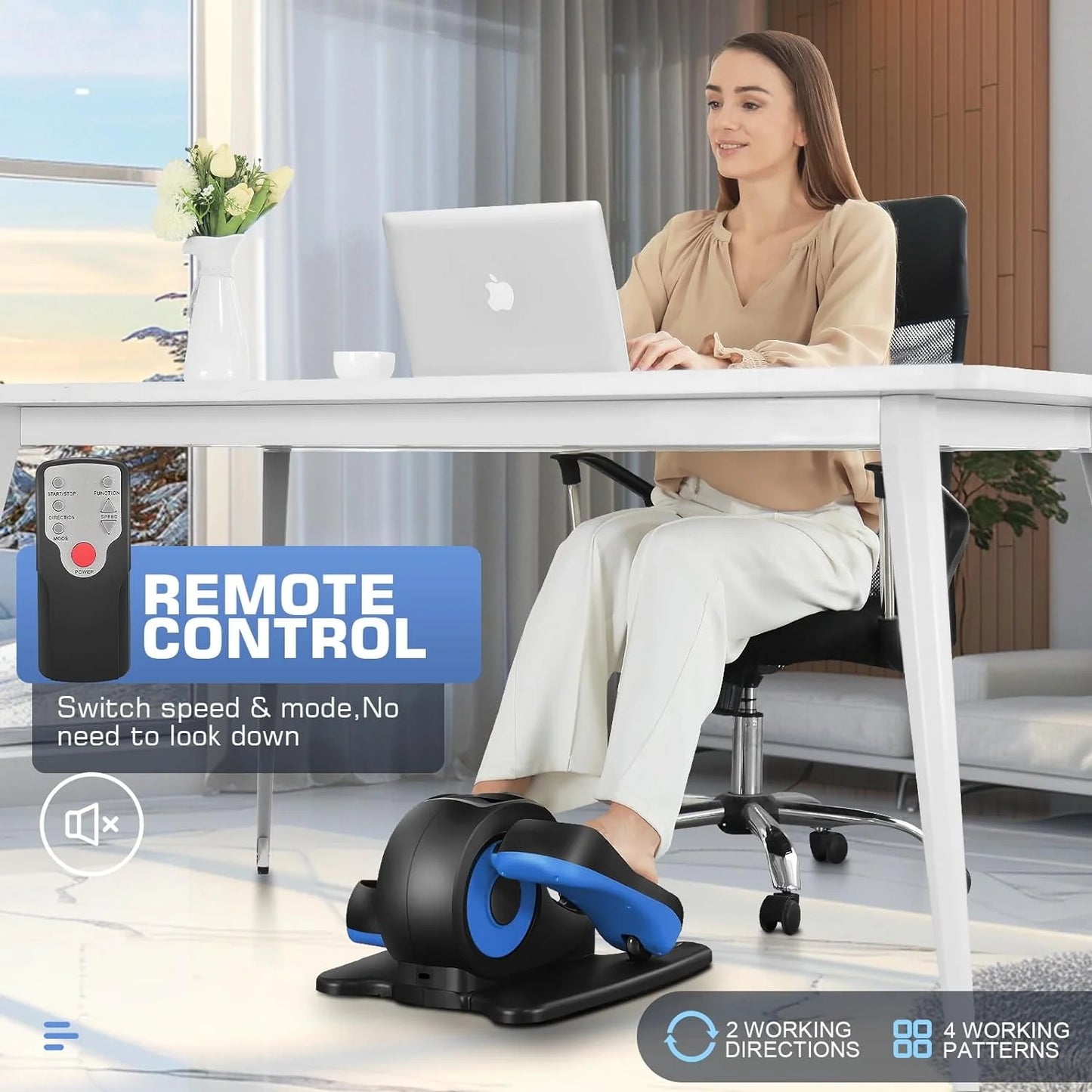 Under Desk Elliptical, Electric Ellipse Leg Exerciser While Sitting for Seniors Adults, Quiet Portable Motorized Seated Foot Pedal Exerciser with Remote Control for Home Office Use