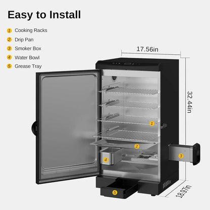 EAST OAK 30" Outdoor Electric Smoker | Built-in meat probe, smokes up to 6 times longer in a single load, side loader for uninterrupted smoking
