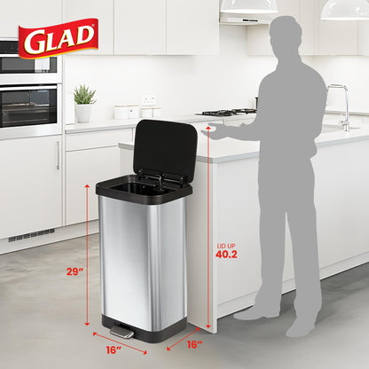 GLAD Stainless Steel 20 Gallon Step Trash Can with Odor Guard