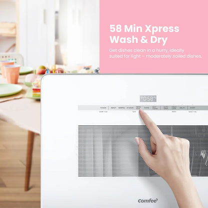 COMFEE' Portable Dishwasher Countertop with 5L Built-in Water Tank, No Hookup Needed, 6 Programs, 360° Dual Spray, 192℉ High-Temp& Air-Dry Function, Mini Dishwasher for RVs, White