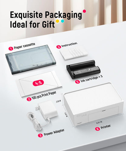 LIENE M100 4x6'' Photo Printer with 100 Sheets & Cartridges