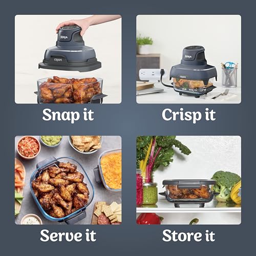 Ninja Crispi 4 in 1 Portable Glass Air Fryer Cooking System, 4QT & 6 Cup Glass Containers with Storage Lids, Easy Meals, Microwave, Freezer & Dishwasher Safe, Air Fry, Bake & More, Cyberspace, FN101GY : Home & Kitchen