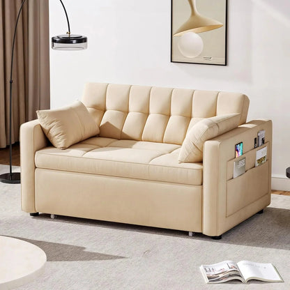 DWVO 3-in-1 Convertible Sofa Bed, 55" Sleeper Sofa with Pull-Out Bed, Cat-Scratch-Proof Fabric Futon Couch with Adjustable Backrest and Side Pocket, Loveseat for Living Room Apartment, Grey
