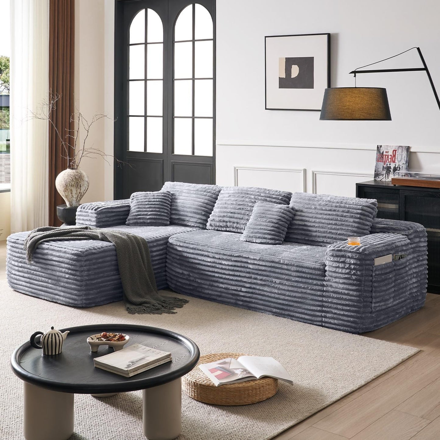 Cloud Sectional Couch with L-Shape Chaise, Modern Modular Sofa with Deep Seat, Built-in Cup Holder & Storage Pocket for Living Room Bedroom, No Assembly Required (Dark Gray, Left Sitting Chaise)