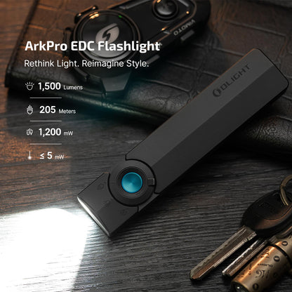 OLIGHT ArkPro EDC Flat Flashlight - 1500 Lumens, Rechargeable