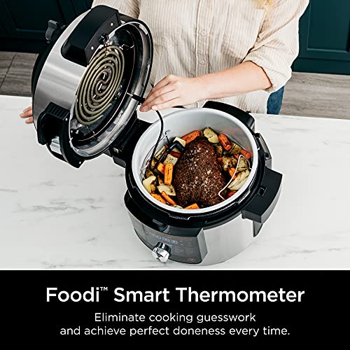 Ninja OL701 Foodi 14 in 1 SMART XL 8 Qt. Pressure Cooker Steam Fryer with SmartLid & Thermometer Auto Steam Release, that Air Fries, Proofs & More, 3 Layer Capacity, 5 Qt. Crisp Basket, Silver/Black