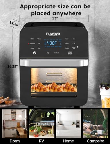 Nuwave Brio Air Fryer Oven, 15.5Qt X Large Family Size, SS Rotisserie Basket &Skewer Kit, Reversible Ultra Non Stick Grill/Griddle Plate, Powerful 1800W, Integrated Smart Thermometer,Black : Home & Kitchen