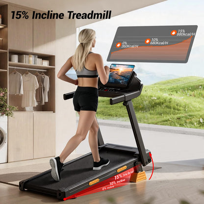 LONTEK Foldable Treadmill with 15% Incline & LED Screen