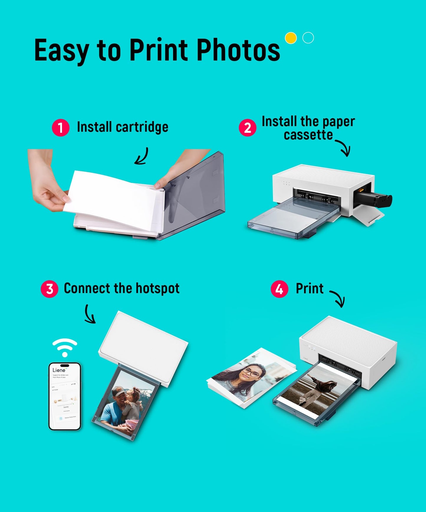 LIENE M100 4x6'' Photo Printer with 100 Sheets & Cartridges