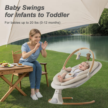 MONAMII Baby Swing with 5 Speeds & 10 Lullabies - Beige