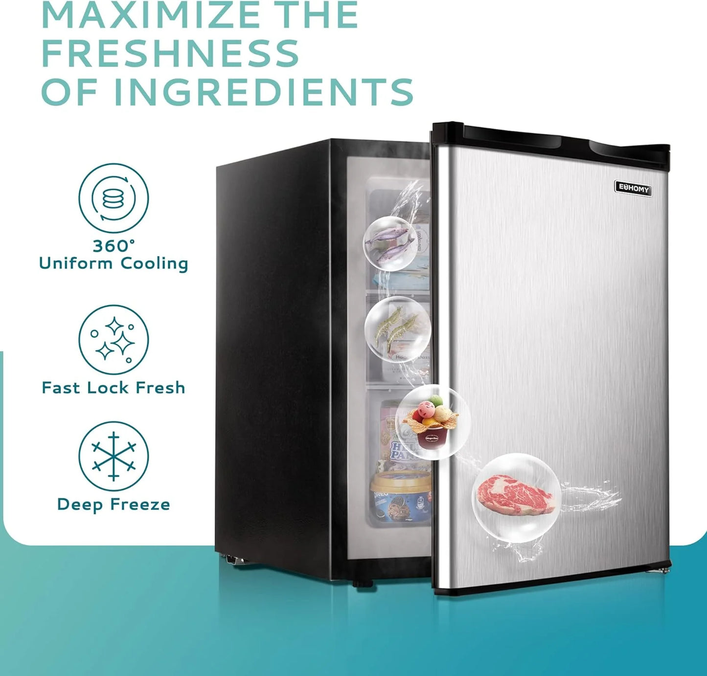 Upright freezer, 3.0 Cubic Feet, Single Door Compact Mini Freezer with Reversible Stainless Steel Door, Small freezer for Home/Dorms/Apartment/Office (Silver)