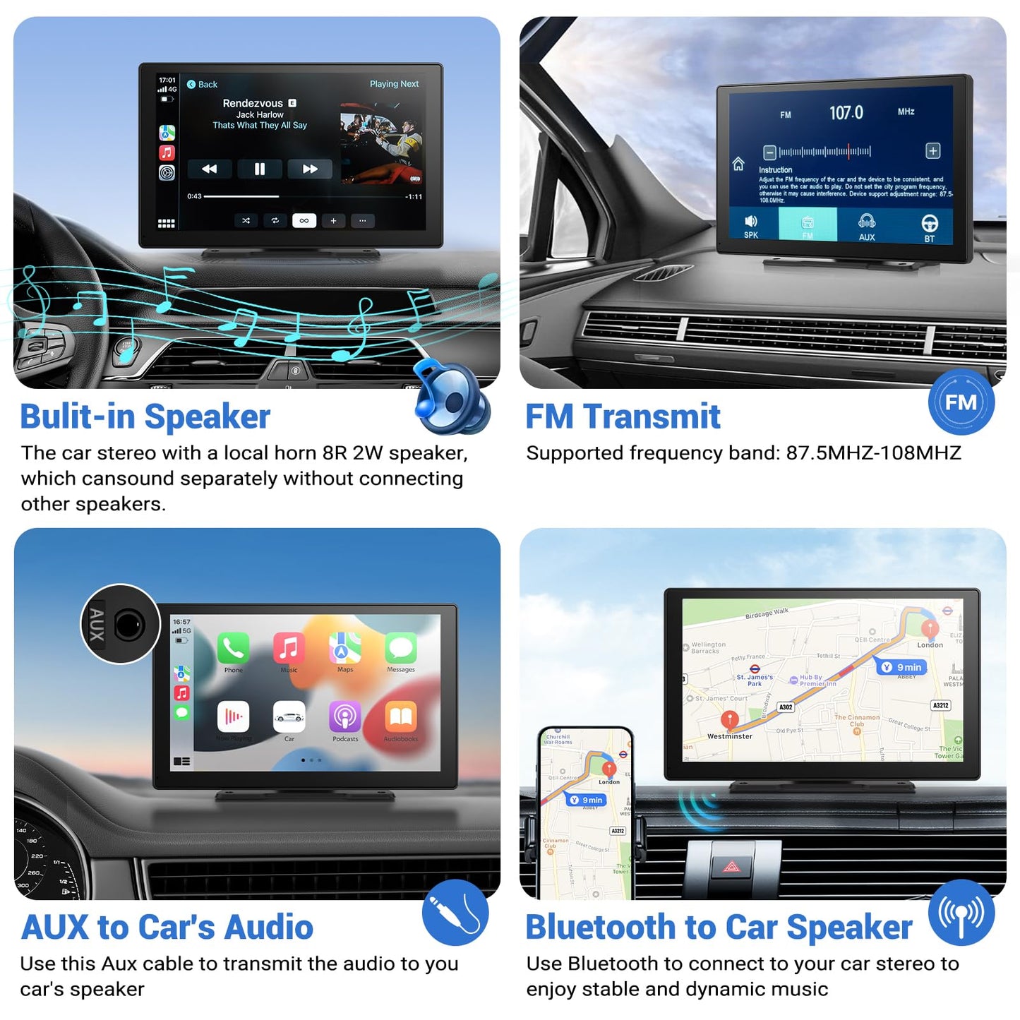 HAUXIY Wireless Apple Carplay Screen - 9" Portable Car Stereo