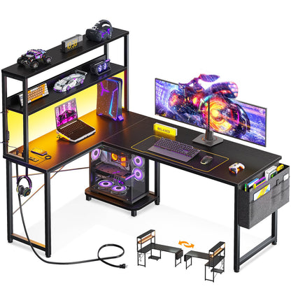 ODK 53" L-Shaped Gaming Desk with LED, Power Outlets