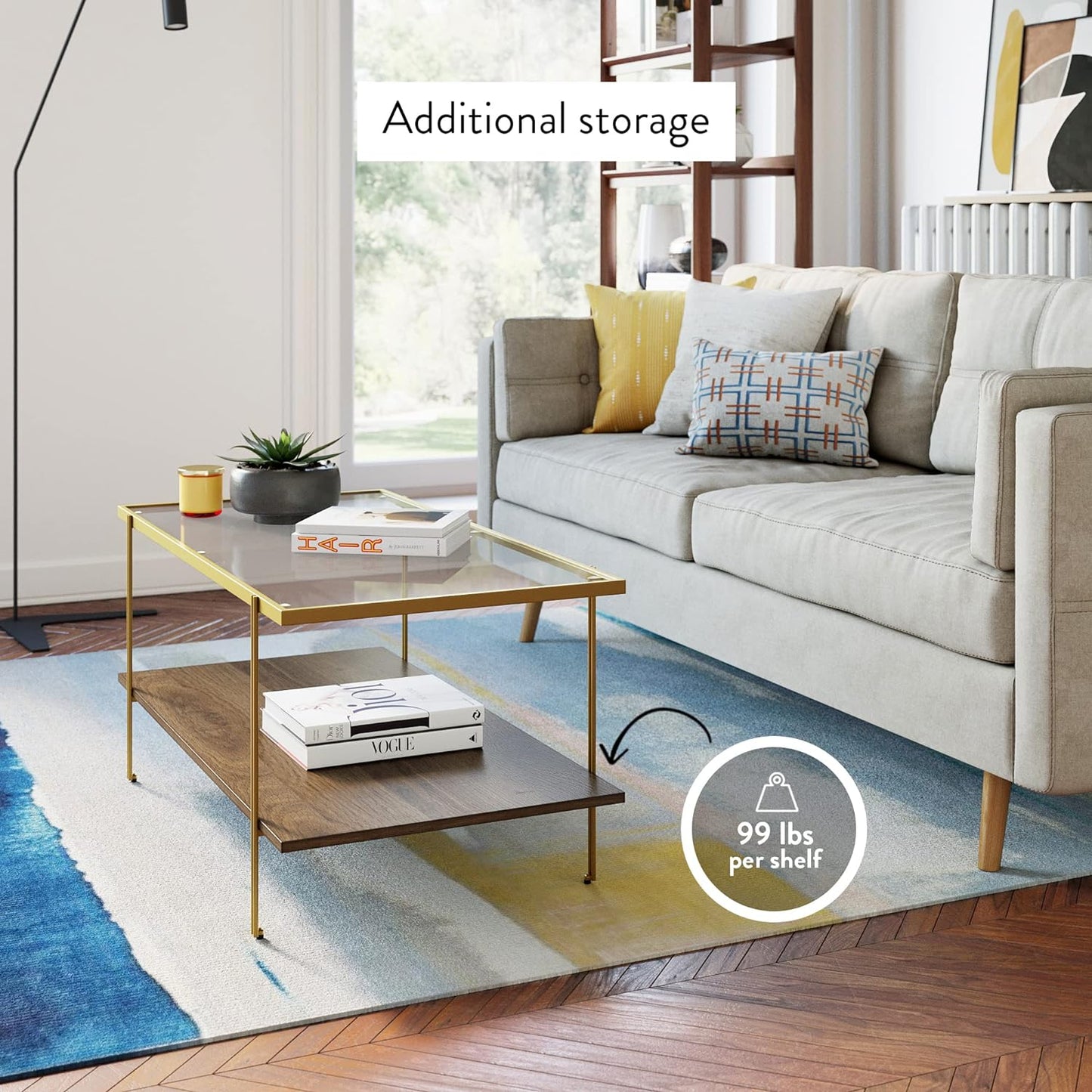 Nathan James Sonia Coffee Table with Storage Shelf, Light Wood/Rattan