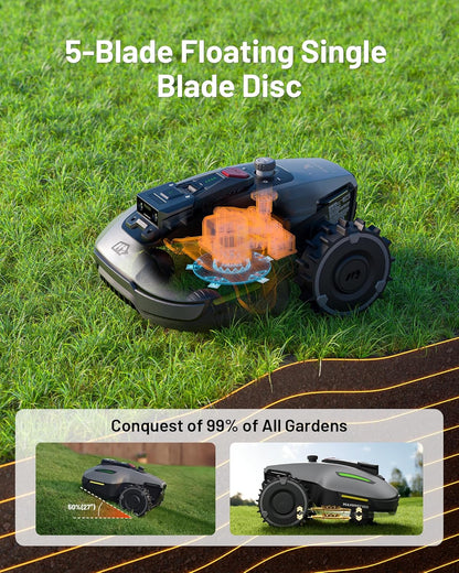 YUKA Mini 500H Robot Lawn Mower Reception 0.12 Acre, Max. 0.17 Acre, Ultrasense AI Vision+ RTK Positioning, Auto Mapping, App Control,45% Slope, Cutting Height 2''~3.5'', 3 Mowing Zones