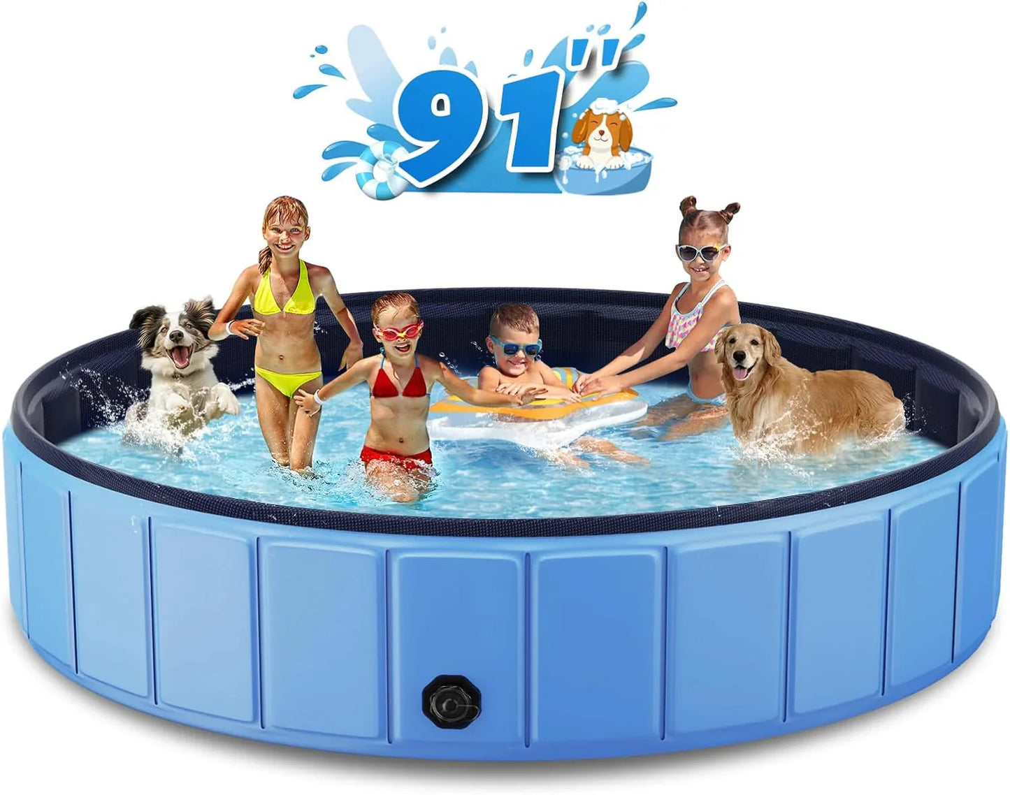 Foldable Dog Swimming Pool, 120"x20" Oversize Collapsable Hard Plastic Potable Bathing Tub for Pet Dog Kiddie Pool Indoor and Outdoor Leakproof PVC Play Pool for Large Dogs Pets Puppy Kids Blue